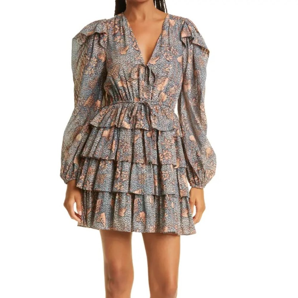 Ulla Johnson Tyra Mix Print Long Sleeve Cotton Blend Dress